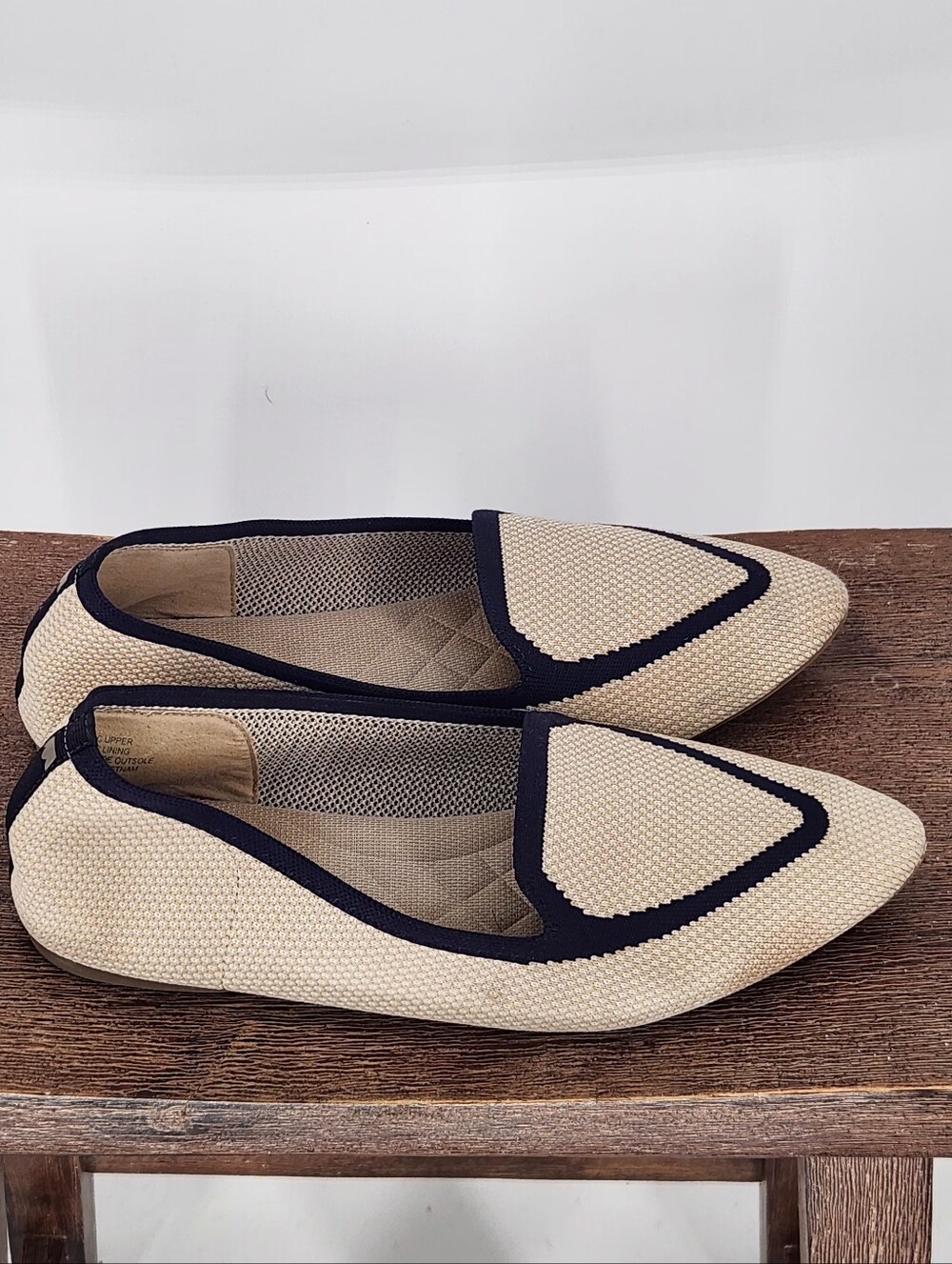 Birdies Blackbird Eggshell & Navy Flats Knit Woven Loafers Slip-ons Size 10